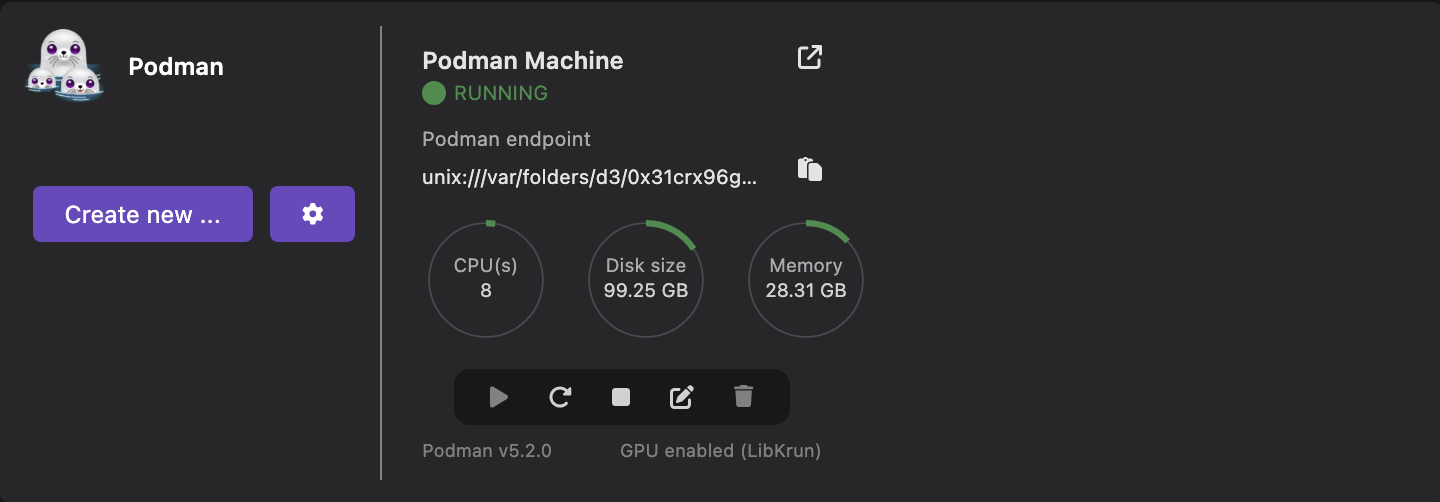 a podman machine running using libkrun