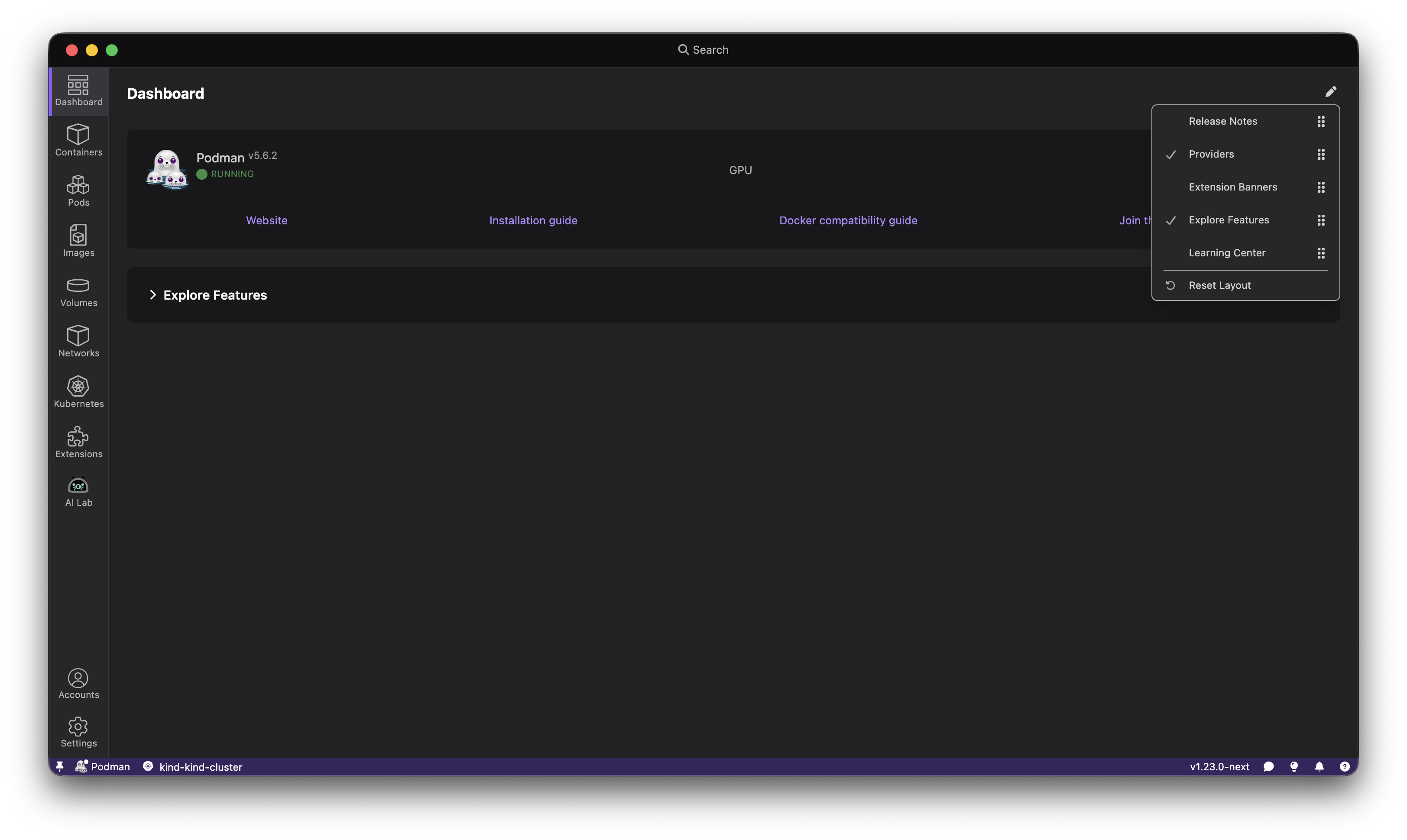 Customizable dashboard sections