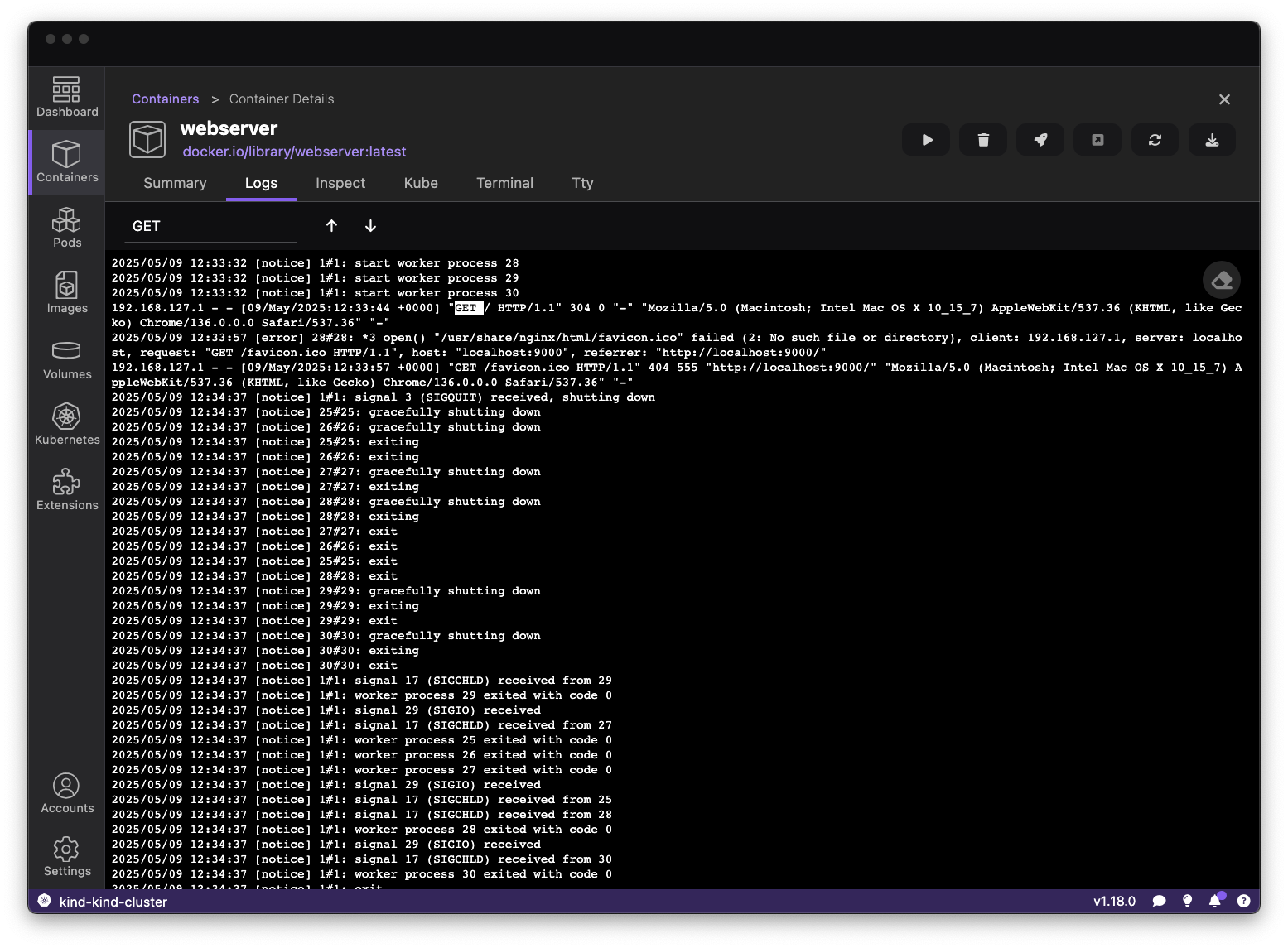 View container logs