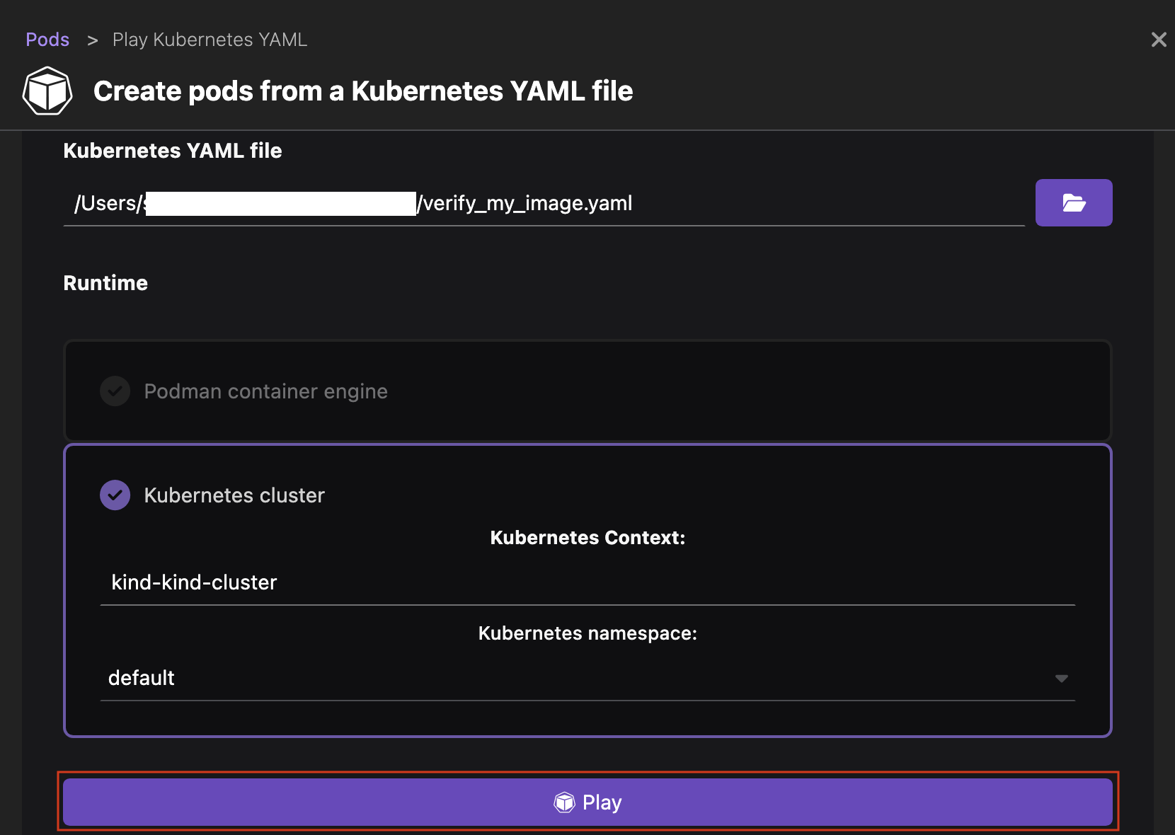 play a Kubernetes YAML