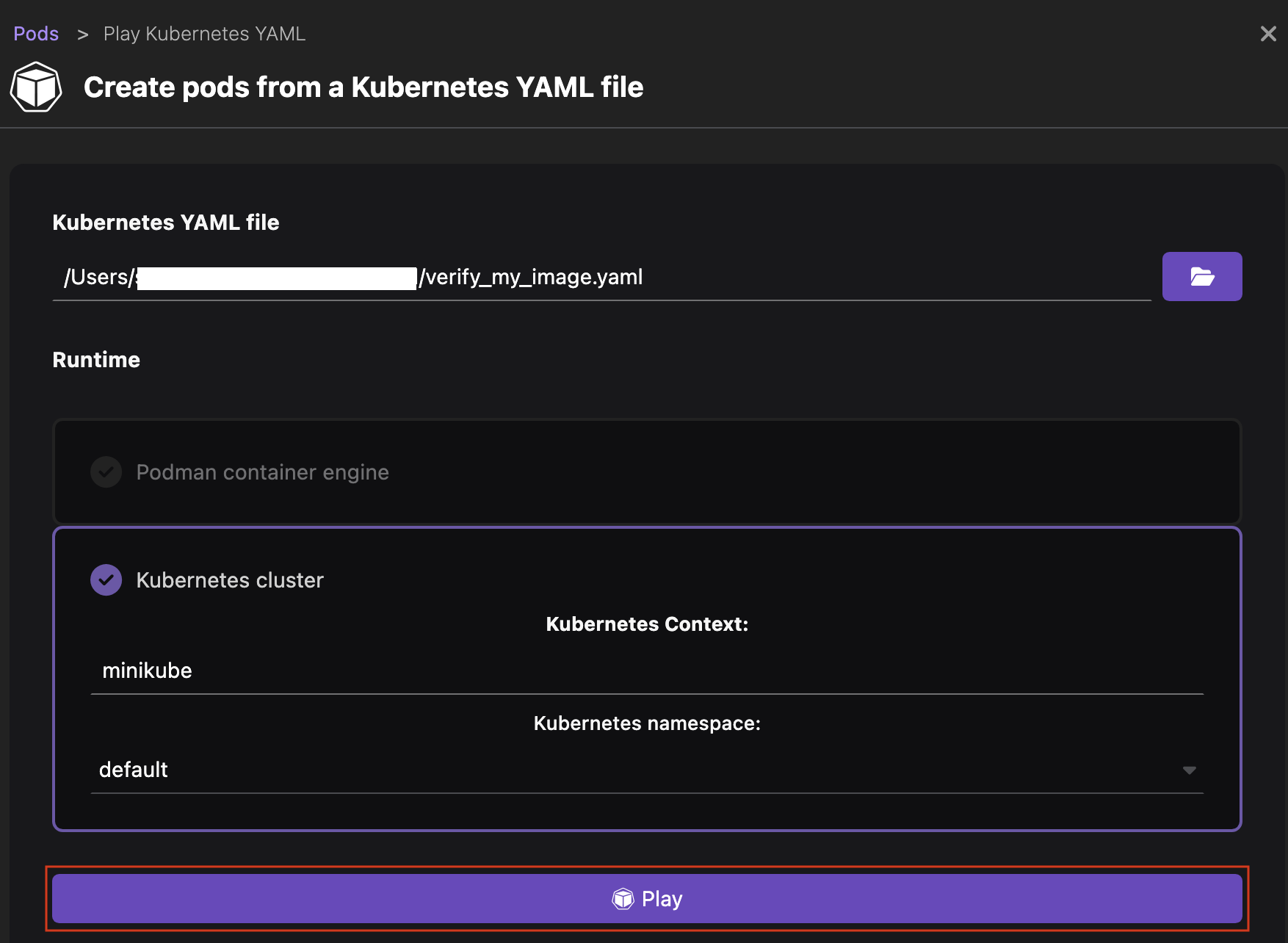 play a Kubernetes YAML