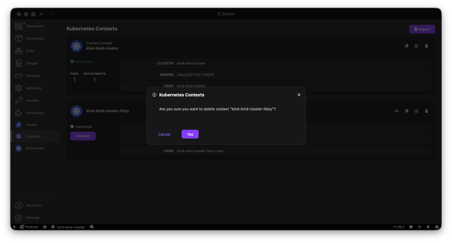 Confirmation dialog when deleting a Kubernetes context