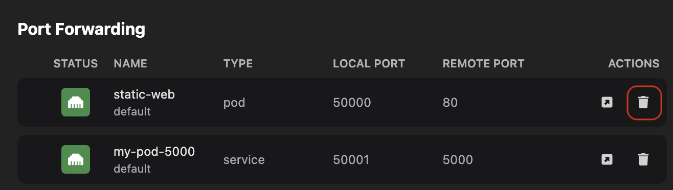 using port forwarding page