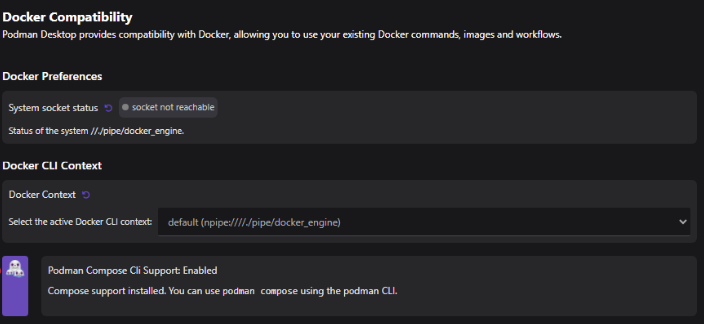 Docker compatibility page on Windows