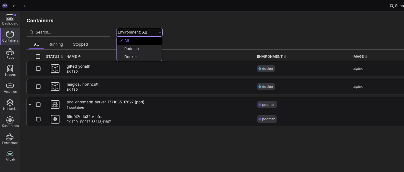 Environment filter showing all environments