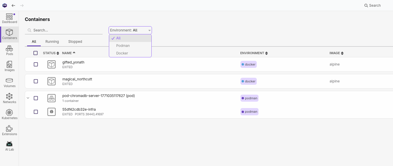 Environment filter showing all environments
