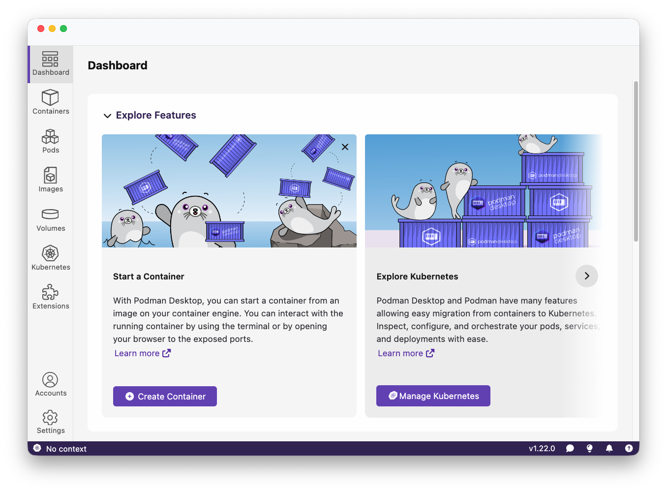 Explore Features Section on the Dashboard