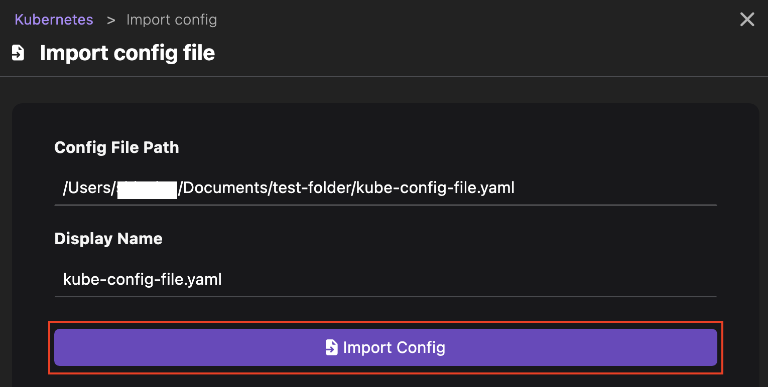 import configurations button