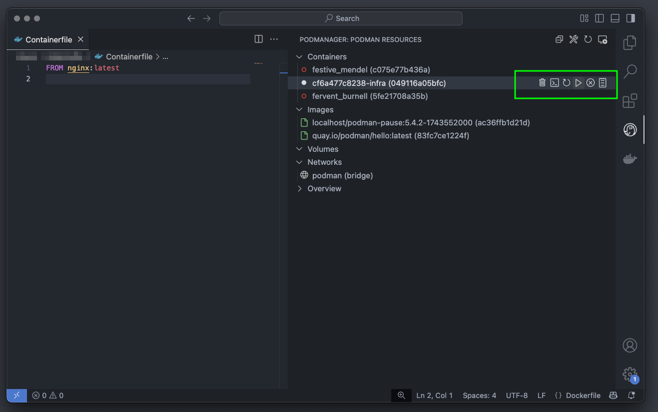 using podmanager to manage the lifecycle of the container