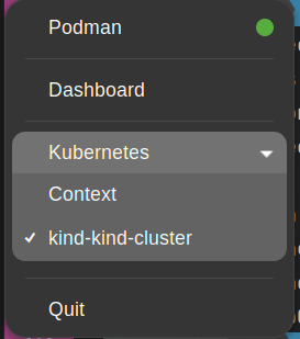 Kind cluster Kubernetes context in the tray
