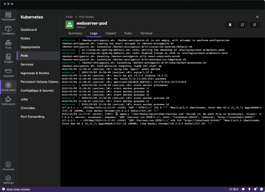 View pod logs