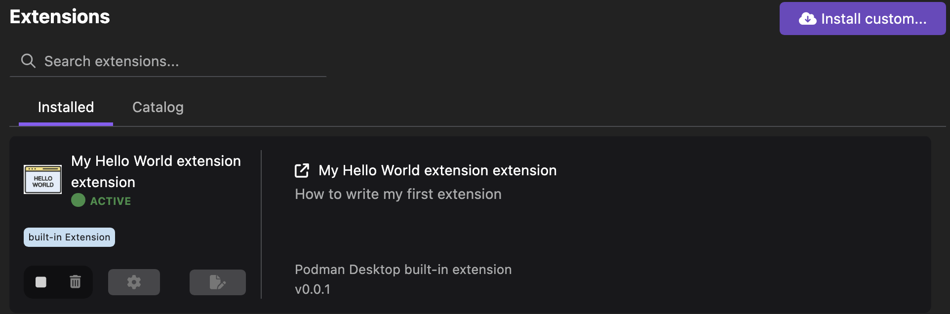 hello world extension in the list