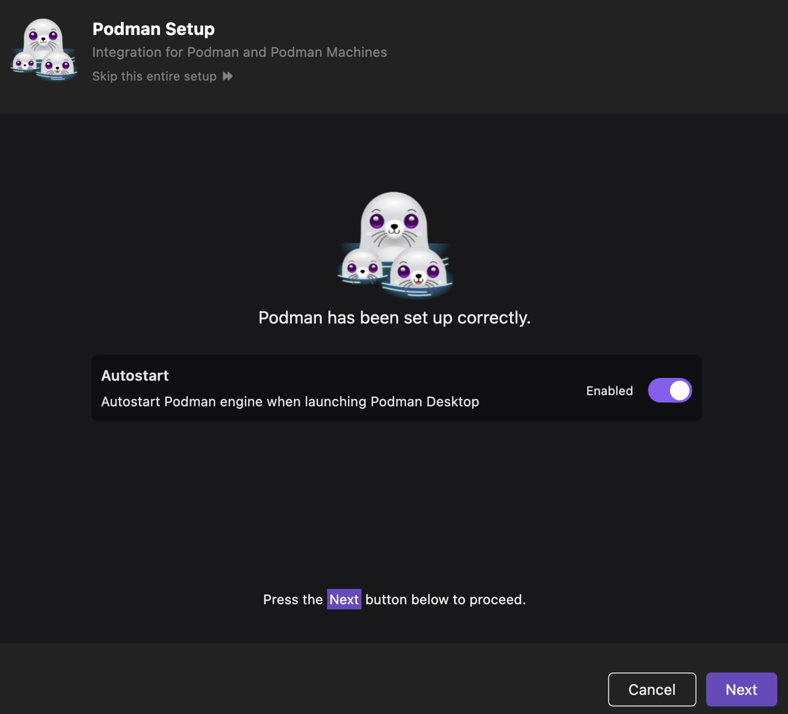 podman installed correctly notification