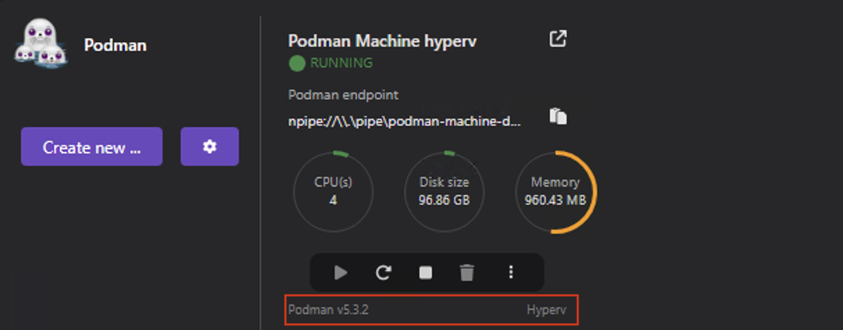 Podman machine with the hyperv provide type