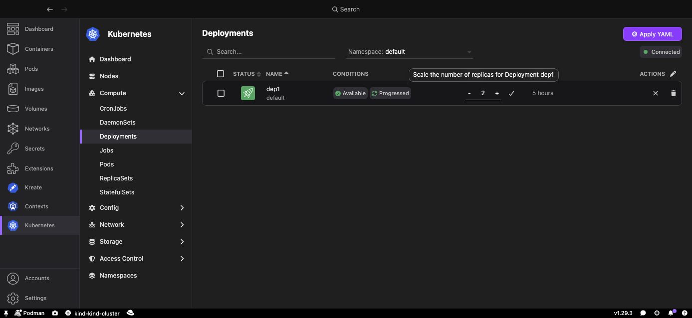 Scaling a Deployment from the Deployments list