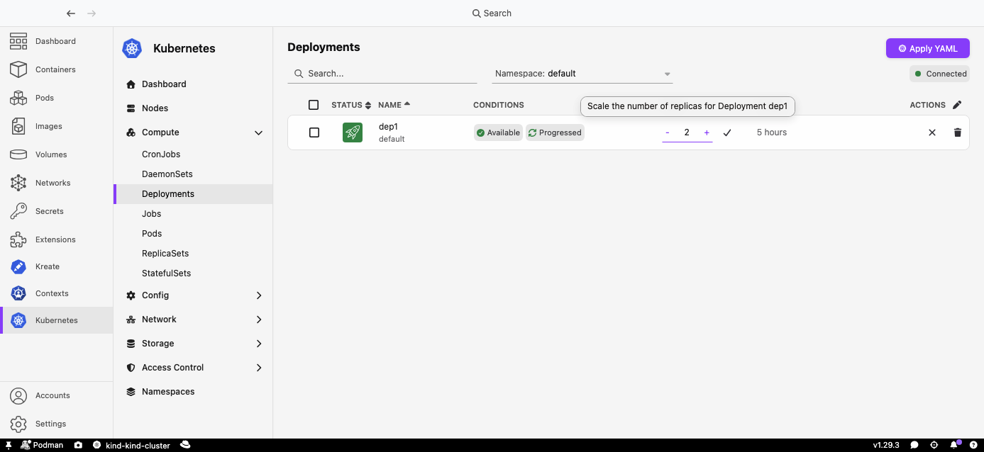 Scaling a Deployment from the Deployments list