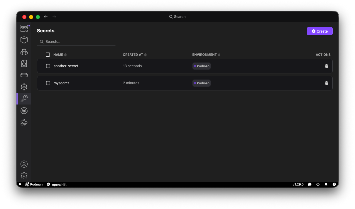Secrets management page