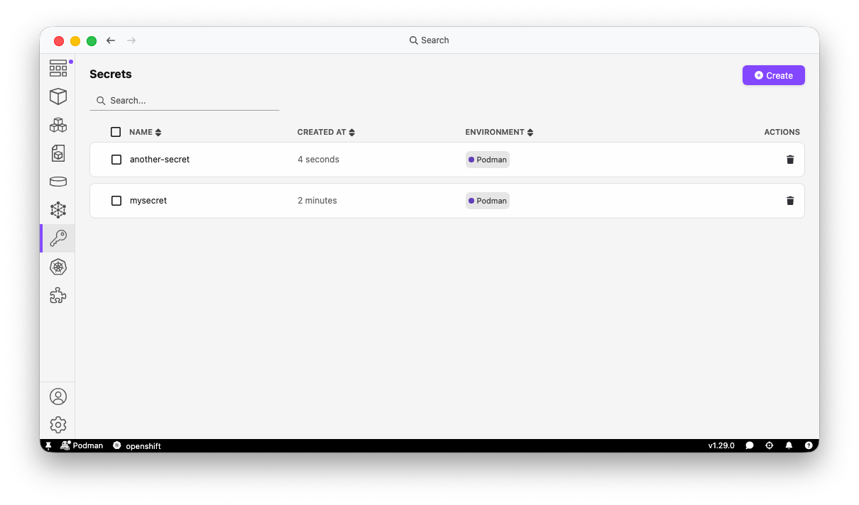 Secrets management page