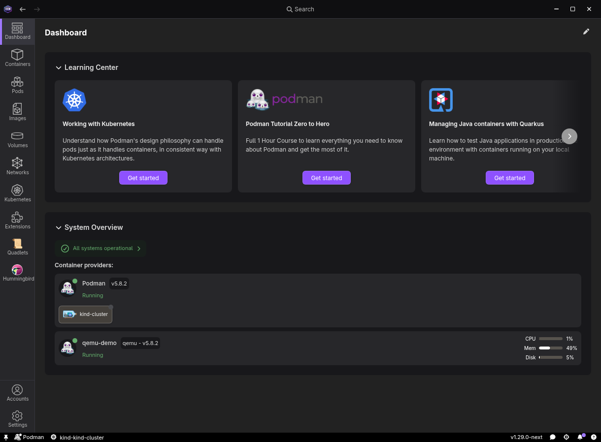 Enhanced dashboard with system overview