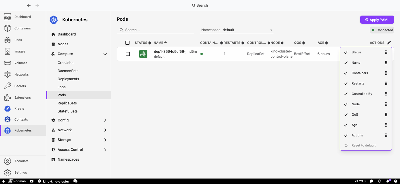 Column selection on a resource table