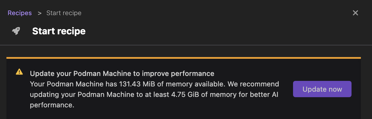 notification to update podman machine configuration