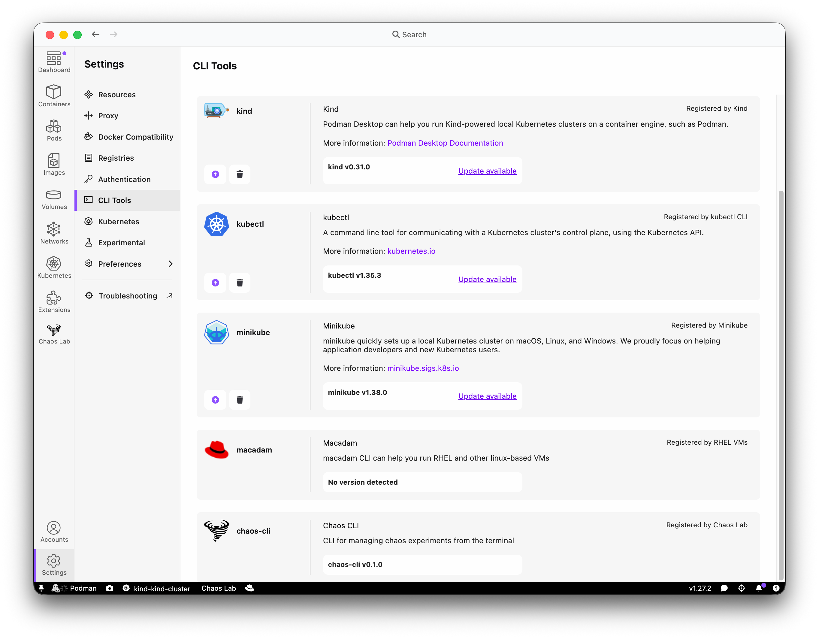 CLI Tools page showing chaos-cli